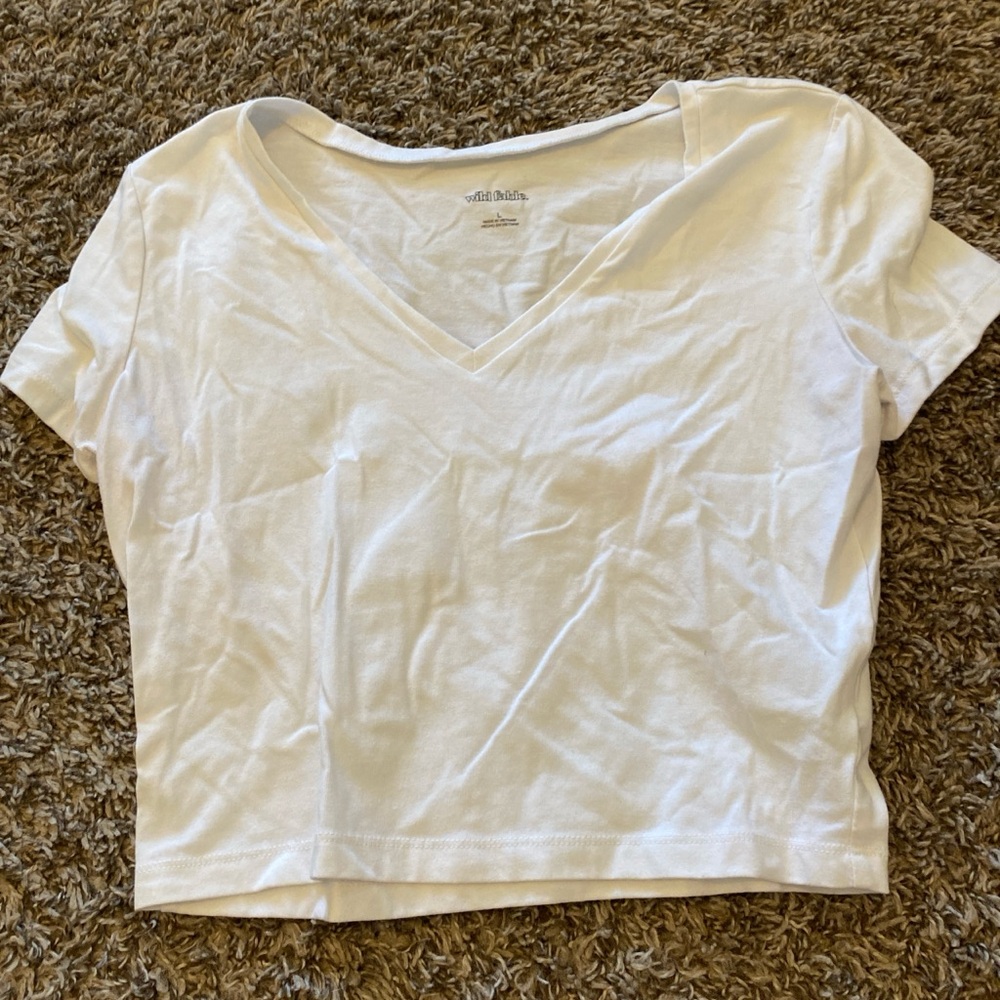 Wild Fable White Cropped Fitted T-Shirt